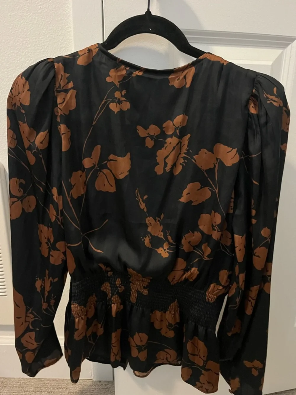 Banana Republic Black Satin Blouse with Brown Floral Print - Picture 3 of 3